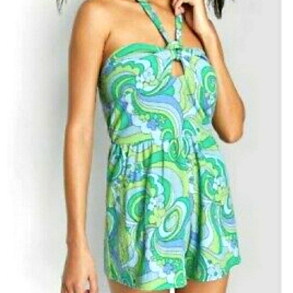 Wild Fable Blue Swirl French Terry Romper w/Adjustable Halter & Strap Options M